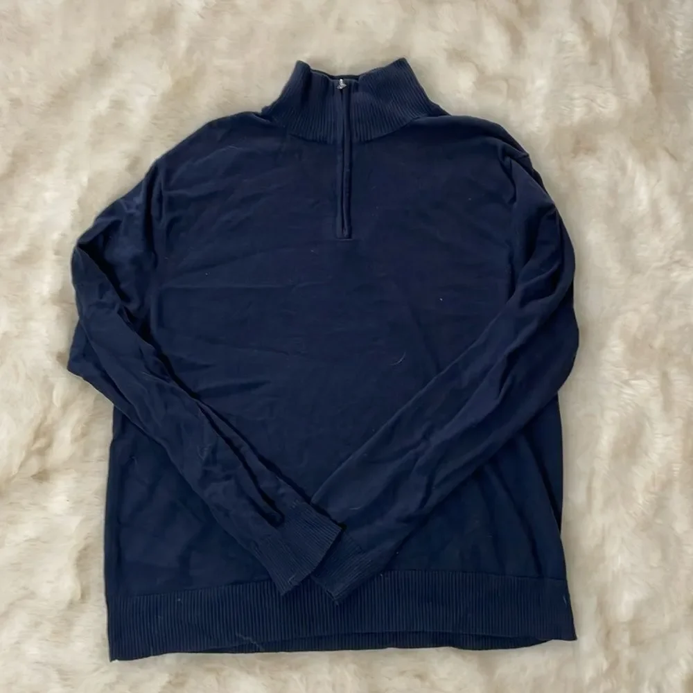 J. Crew Pullover Sweater Men’s Navy Blue 1/4 Zip XL harbor cotton wool